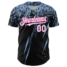 Load image into Gallery viewer, Custom Black White Light Blue-Pink Distressed Scratch Brush Stroke Authentic Baseball Jersey