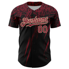 Загрузить изображение в средство просмотра галереи, Custom Black Crimson-Cream Distressed Scratch Brush Stroke Authentic Baseball Jersey