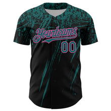 Load image into Gallery viewer, Custom Black Teal-Pink Distressed Scratch Brush Stroke Authentic Baseball Jersey
