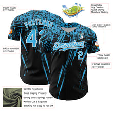 Load image into Gallery viewer, Custom Black Sky Blue-White Distressed Scratch Brush Stroke Authentic Baseball Jersey