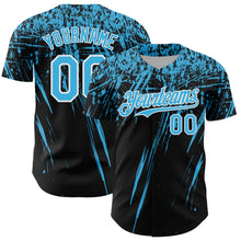 Load image into Gallery viewer, Custom Black Sky Blue-White Distressed Scratch Brush Stroke Authentic Baseball Jersey