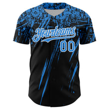 Load image into Gallery viewer, Custom Black Electric Blue-White Distressed Scratch Brush Stroke Authentic Baseball Jersey