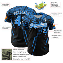 Load image into Gallery viewer, Custom Black Electric Blue-White Distressed Scratch Brush Stroke Authentic Baseball Jersey