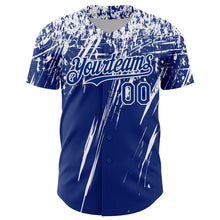 Laden Sie das Bild in den Galerie-Viewer, Custom Royal White Distressed Scratch Brush Stroke Authentic Baseball Jersey