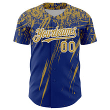 Charger l'image dans la galerie, Custom Royal Old Gold-White Distressed Scratch Brush Stroke Authentic Baseball Jersey
