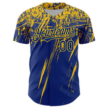 Charger l'image dans la galerie, Custom Royal Yellow Distressed Scratch Brush Stroke Authentic Baseball Jersey