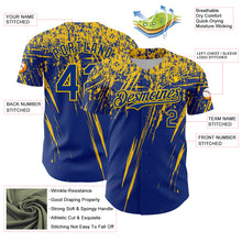 Charger l'image dans la galerie, Custom Royal Yellow Distressed Scratch Brush Stroke Authentic Baseball Jersey