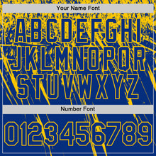 Charger l'image dans la galerie, Custom Royal Yellow Distressed Scratch Brush Stroke Authentic Baseball Jersey