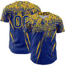 Charger l'image dans la galerie, Custom Royal Yellow Distressed Scratch Brush Stroke Authentic Baseball Jersey