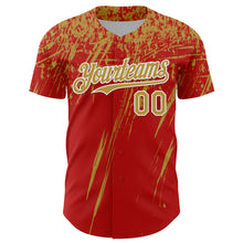 Laden Sie das Bild in den Galerie-Viewer, Custom Red Old Gold-White Distressed Scratch Brush Stroke Authentic Baseball Jersey