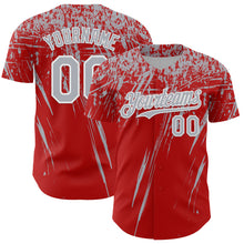 Laden Sie das Bild in den Galerie-Viewer, Custom Red Gray-White Distressed Scratch Brush Stroke Authentic Baseball Jersey