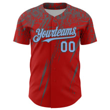 Загрузить изображение в средство просмотра галереи, Custom Red Light Blue-Steel Gray Distressed Scratch Brush Stroke Authentic Baseball Jersey