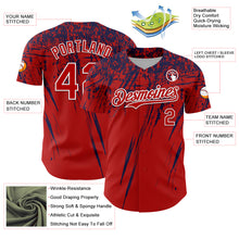 Laden Sie das Bild in den Galerie-Viewer, Custom Red Navy-White Distressed Scratch Brush Stroke Authentic Baseball Jersey