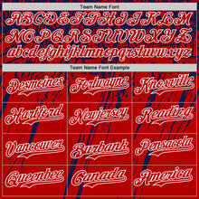 Laden Sie das Bild in den Galerie-Viewer, Custom Red Navy-White Distressed Scratch Brush Stroke Authentic Baseball Jersey