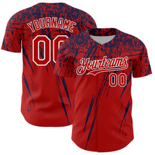 Laden Sie das Bild in den Galerie-Viewer, Custom Red Navy-White Distressed Scratch Brush Stroke Authentic Baseball Jersey