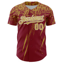 Load image into Gallery viewer, Custom Crimson Old Gold-White Distressed Scratch Brush Stroke Authentic Baseball Jersey