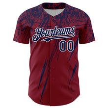 Load image into Gallery viewer, Custom Crimson Navy-White Distressed Scratch Brush Stroke Authentic Baseball Jersey