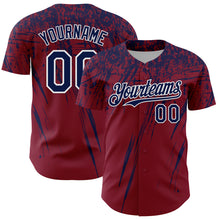Load image into Gallery viewer, Custom Crimson Navy-White Distressed Scratch Brush Stroke Authentic Baseball Jersey