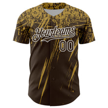Charger l'image dans la galerie, Custom Brown Old Gold-White Distressed Scratch Brush Stroke Authentic Baseball Jersey