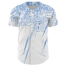 Load image into Gallery viewer, Custom White Light Blue Distressed Scratch Brush Stroke Authentic Baseball Jersey