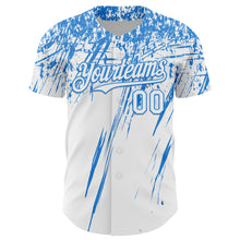 Загрузить изображение в средство просмотра галереи, Custom White Electric Blue Distressed Scratch Brush Stroke Authentic Baseball Jersey