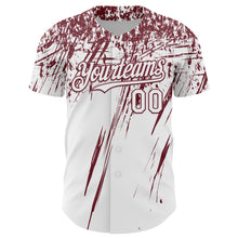 Load image into Gallery viewer, Custom White Burgundy Distressed Scratch Brush Stroke Authentic Baseball Jersey