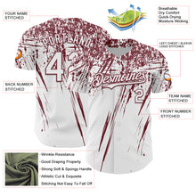 Load image into Gallery viewer, Custom White Burgundy Distressed Scratch Brush Stroke Authentic Baseball Jersey