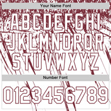 Load image into Gallery viewer, Custom White Burgundy Distressed Scratch Brush Stroke Authentic Baseball Jersey