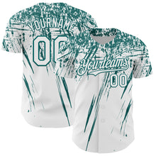 Load image into Gallery viewer, Custom White Teal Distressed Scratch Brush Stroke Authentic Baseball Jersey