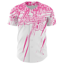 Load image into Gallery viewer, Custom White Pink Distressed Scratch Brush Stroke Authentic Baseball Jersey