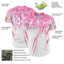 Load image into Gallery viewer, Custom White Pink Distressed Scratch Brush Stroke Authentic Baseball Jersey
