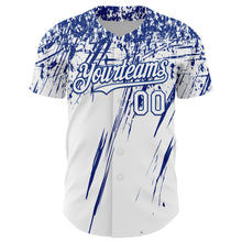 Load image into Gallery viewer, Custom White Royal Distressed Scratch Brush Stroke Authentic Baseball Jersey