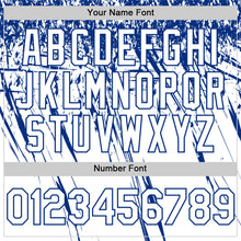 Load image into Gallery viewer, Custom White Royal Distressed Scratch Brush Stroke Authentic Baseball Jersey