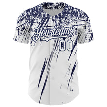 Load image into Gallery viewer, Custom White Navy Distressed Scratch Brush Stroke Authentic Baseball Jersey