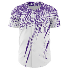 Load image into Gallery viewer, Custom White Purple Distressed Scratch Brush Stroke Authentic Baseball Jersey