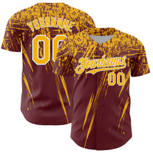 Charger l'image dans la galerie, Custom Burgundy Gold-White Distressed Scratch Brush Stroke Authentic Baseball Jersey