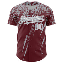 Load image into Gallery viewer, Custom Burgundy Gray-White Distressed Scratch Brush Stroke Authentic Baseball Jersey