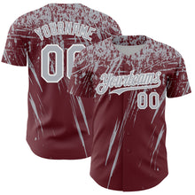 Load image into Gallery viewer, Custom Burgundy Gray-White Distressed Scratch Brush Stroke Authentic Baseball Jersey