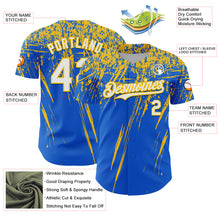 Загрузить изображение в средство просмотра галереи, Custom Thunder Blue White-Yellow Distressed Scratch Brush Stroke Authentic Baseball Jersey