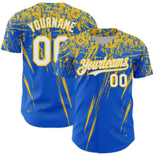 Загрузить изображение в средство просмотра галереи, Custom Thunder Blue White-Yellow Distressed Scratch Brush Stroke Authentic Baseball Jersey