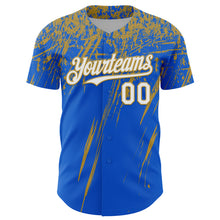 Загрузить изображение в средство просмотра галереи, Custom Thunder Blue White-Old Gold Distressed Scratch Brush Stroke Authentic Baseball Jersey
