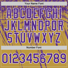 Laden Sie das Bild in den Galerie-Viewer, Custom Old Gold Purple-White Distressed Scratch Brush Stroke Authentic Baseball Jersey