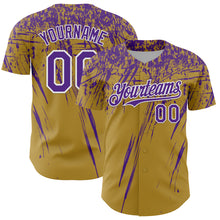 Laden Sie das Bild in den Galerie-Viewer, Custom Old Gold Purple-White Distressed Scratch Brush Stroke Authentic Baseball Jersey