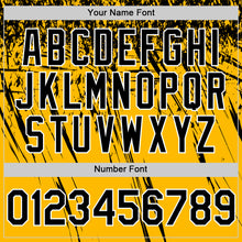 Load image into Gallery viewer, Custom Gold Black-White Distressed Scratch Brush Stroke Authentic Baseball Jersey