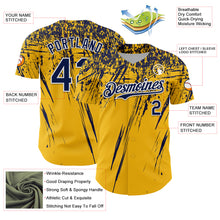 Load image into Gallery viewer, Custom Gold Navy-White Distressed Scratch Brush Stroke Authentic Baseball Jersey