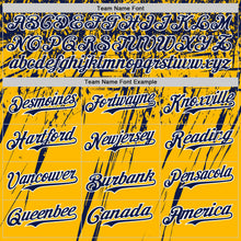 Load image into Gallery viewer, Custom Gold Navy-White Distressed Scratch Brush Stroke Authentic Baseball Jersey