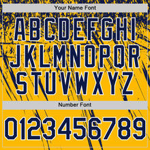 Load image into Gallery viewer, Custom Gold Navy-White Distressed Scratch Brush Stroke Authentic Baseball Jersey