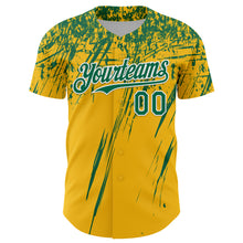 Load image into Gallery viewer, Custom Gold Kelly Green-White Distressed Scratch Brush Stroke Authentic Baseball Jersey