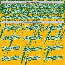 Load image into Gallery viewer, Custom Gold Kelly Green-White Distressed Scratch Brush Stroke Authentic Baseball Jersey