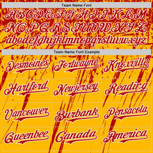 Load image into Gallery viewer, Custom Gold Red-White Distressed Scratch Brush Stroke Authentic Baseball Jersey